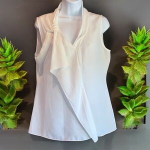 Tahari Sheer White Sleeveless Blouse with tie neck detail sz medium